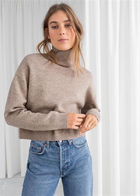 cropped turtleneck sweater oatmeal turtlenecks and other stories womens fashion edgy
