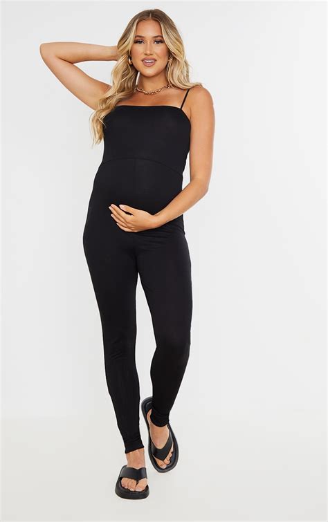 Maternity Black Basic Strappy Jumpsuit Prettylittlething