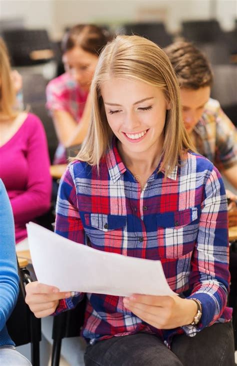 Group Of Smiling Students With Notebook Stock Image Image Of Smiling