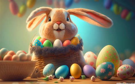 Free Download Cute Bunny And Colored Eggs Easter K Wallpaper Download X For Your