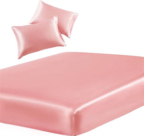 Amazon Com Siinvdabzx Piece Set Satin Full Fitted Sheet Pillowcase Blush Pink Silky Soft