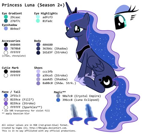 princess luna s season 2 colour palette by 90sigma on deviantart