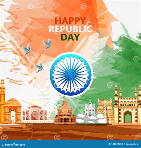 Happy Republic Day Of India Tricolor Background For 26 January Stock