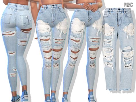 Blue Denim Ripped Jeans By Pinkzombiecupcakes At Tsr Sims 4 Updates