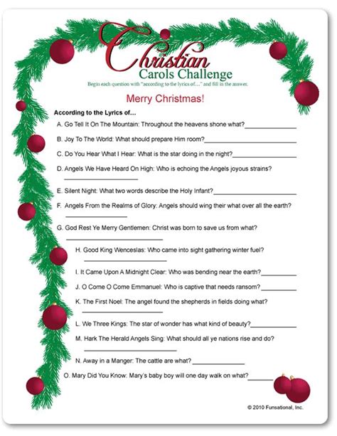 Printable Christian Carols Challenge Christian