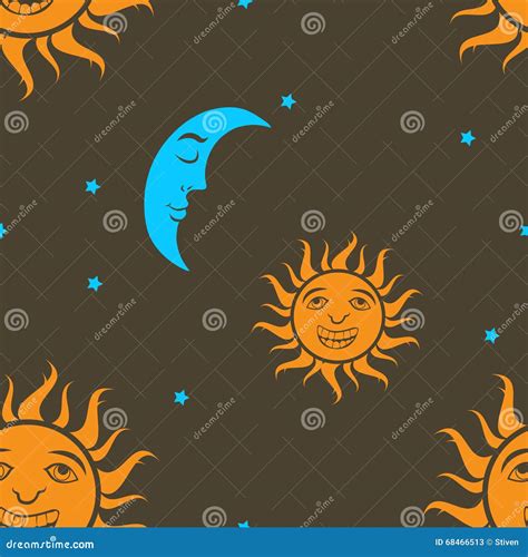 Sun And Moon Seamless Pattern Watercolor Illustration Set Of Celestial