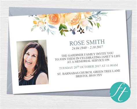 Funeral Invitation Card Yellow Rose Funeral Templates