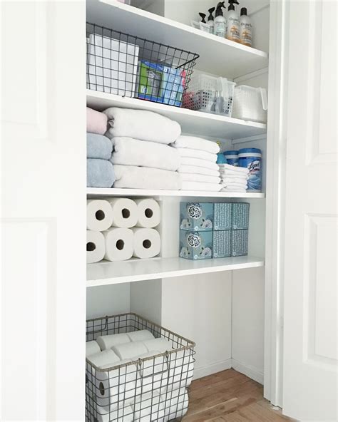 If your bathroom lacks storage options, bring in a freestanding shelf unit. Organized Bathroom Closet | simply organized | Bloglovin'