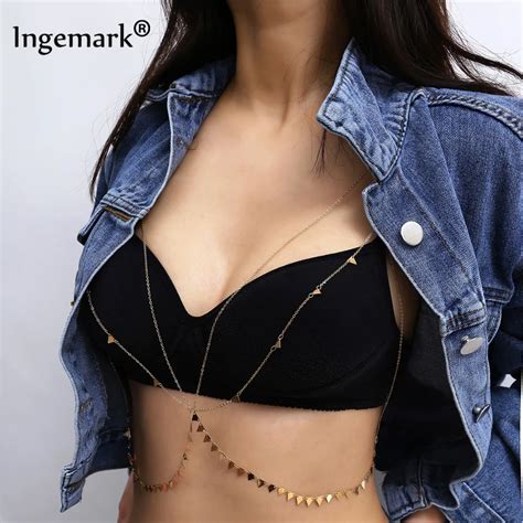 Ingemark Sexy Triangle Sequin Body Waist Chain Boho Bikini Layered Tassel Harness Iron Belly Bra