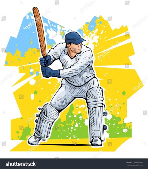 Vector Illustration Of A Cricket Player Standing With Bat Beautiful