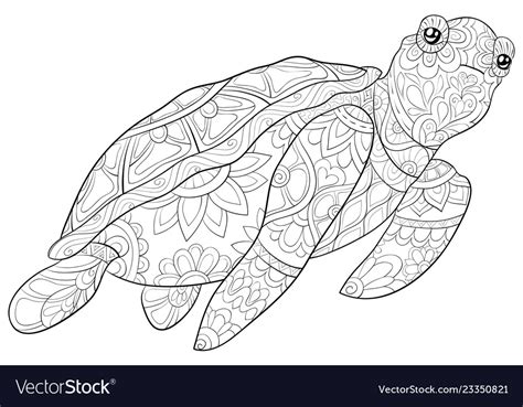 Adult Coloring Bookpage A Cute Turtle Image Vector Image