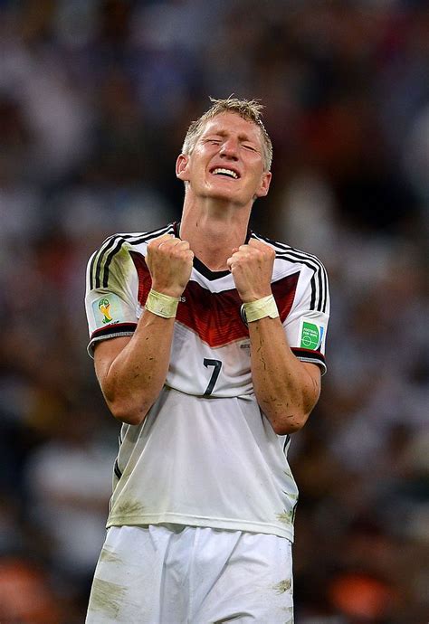 24 years and a bit extra. Bastian Schweinsteiger of Germany celebrates the 1-0 win ...
