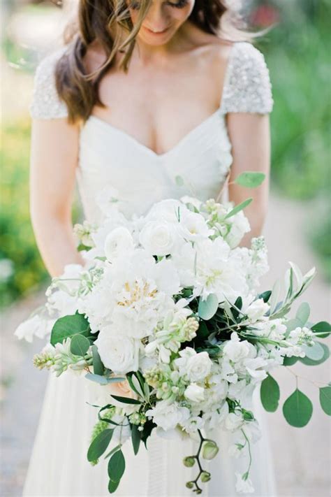 White Peonies With White Roses Ranunculus And Eucalyptus
