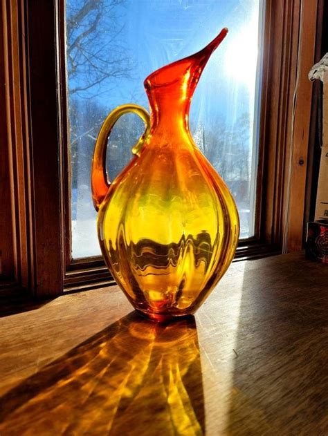 Blenko Ribbed Tangerine Pitcher 991 By Winslow Anderson Etsy Pitcher Glass Candlesticks