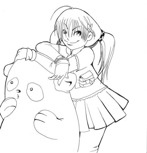 Lineart Girl And Bear Bear Manga Drawing Anime
