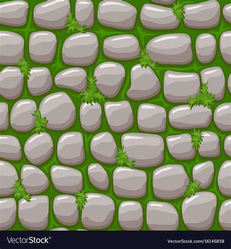 Gray Old Stone On Grass Texture Cartoon Seamless Vector Image
