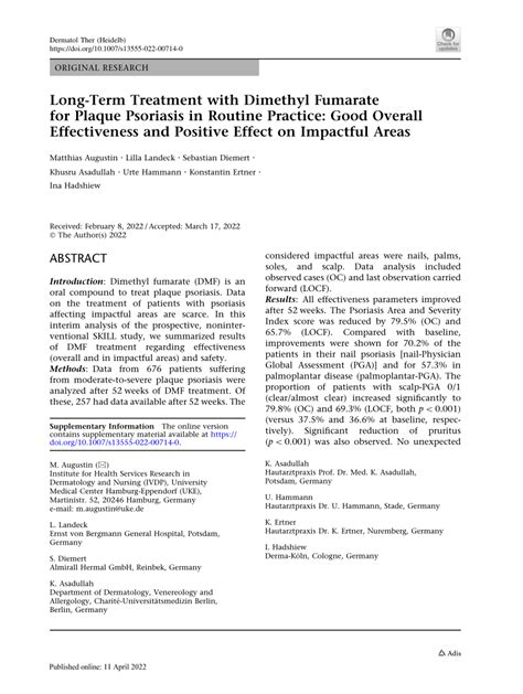 Pdf Long Term Treatment With Dimethyl Fumarate For Plaque Psoriasis