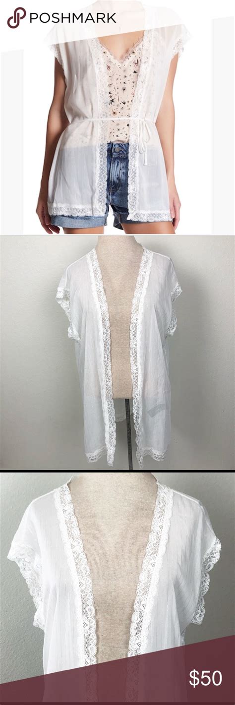 The Kooples White Lace Sheer Kimono Cardigan Med Sheer Kimono