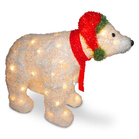 Holds a lamp which lights up and a sack with presents and a teddy bear. National Tree Co. Decorative Décor 3D Polar Bear Christmas ...