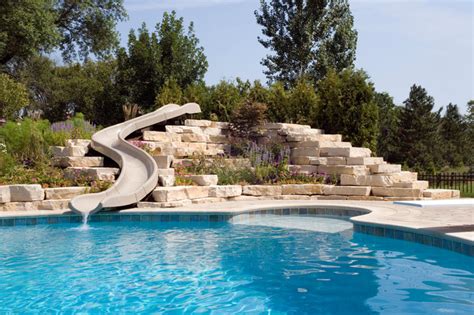 Northbrook IL Freeform Pool With Hot Tub Waterfall And Slide Rustic
