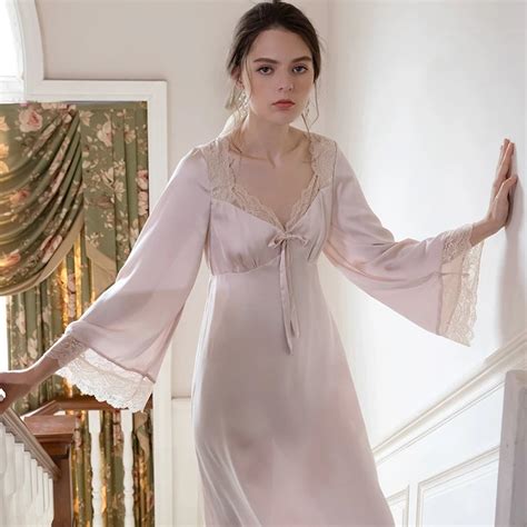 Romantic Nightgown Nightwear Princess Women Vintage Sleepwear Satin Nightgowns And Sleepshirts