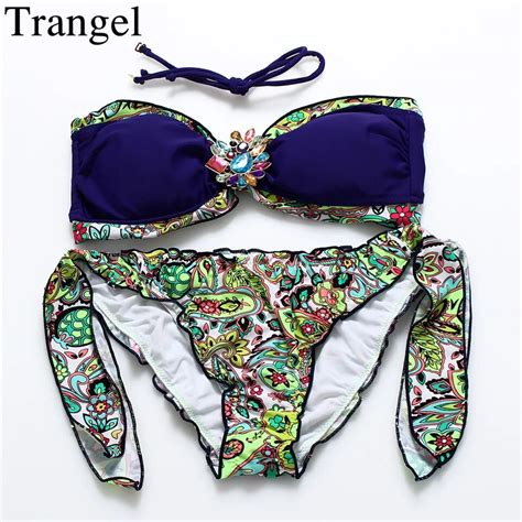 Trangel Bikini 2018 Retro Print Swimsuit Diamond Vintage Swimwear Women Halter Swimming Suit