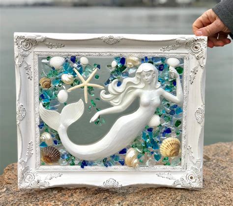 Shabby Chic Frame With Mermaid Shells And Beach Glass Etsy Shabby Chic Frames Chic Frames