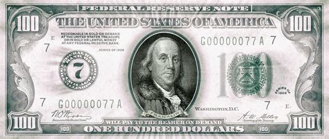 The first united states note with this value was issued in 1862 and the federal reserve note version was. Ben Franklin 1928 American One Hundred Dollar Bill ...