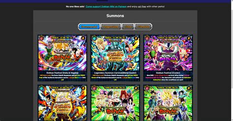 The New Dokkan Wiki Dokkanwiki Has An Updated Page Showing Summons