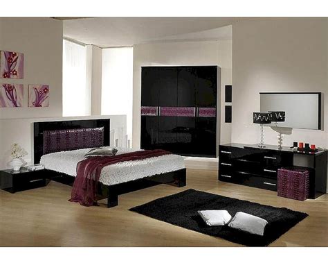Modern Bedroom Set In Black Purple Finish Made In Italy