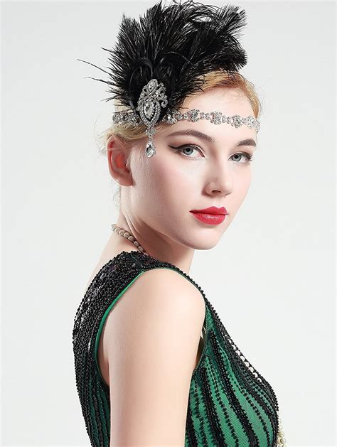 1920s Headband Black Feather Vintage Bridal Great Gatsby Flapper