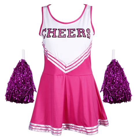 High School Sports Team Cheer Girl Uniform Cheerleader Costume Outfit W Pom Poms Ebay