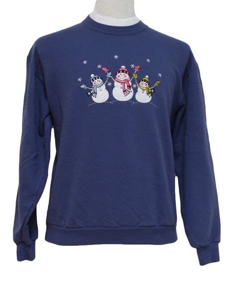 Womens Ugly Christmas Sweatshirt Top Stitch Womens Blue Background