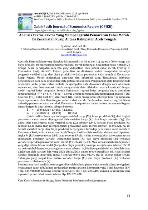 PDF Analisis Faktor Faktor Yang Mempengaruhi Penawaran Cabai Merah Di