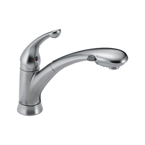 Whether your kitchen aesthetic calls for chrome, stainless steel or matte black, the delta brand offers the single handle kitchen faucets you want. 470-AR-DST Signature® Single Handle Pull-Out Kitchen ...