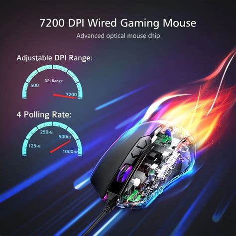 Pictek Rgb Gaming Mouse 8 Programmable Buttons 7200 Dpi Adjust Optical