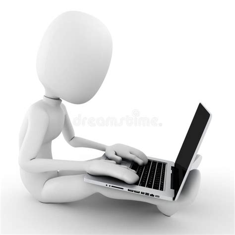 3d Man Working At His Laptop Stock Illustration Illustration Of