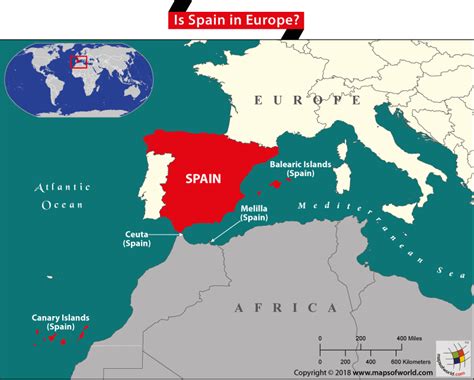 Map Highlights Location Of Spain In Europe With Its Boundary Touching