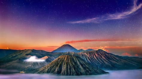 Volcano Stars Landscape Mount Bromo Indonesia 1080P Wallpaper