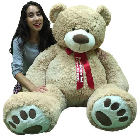 Personalized Big Plush Giant Teddy Bear Five Feet Tall Tan Color Soft