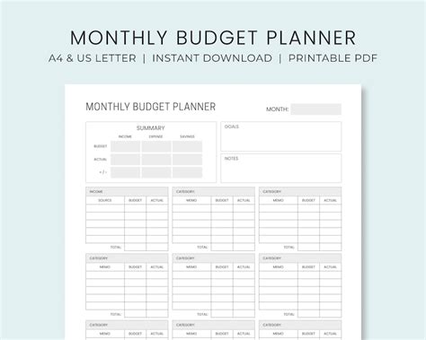 Monthly Budget Planner Printable Monthly Financial Planning Income