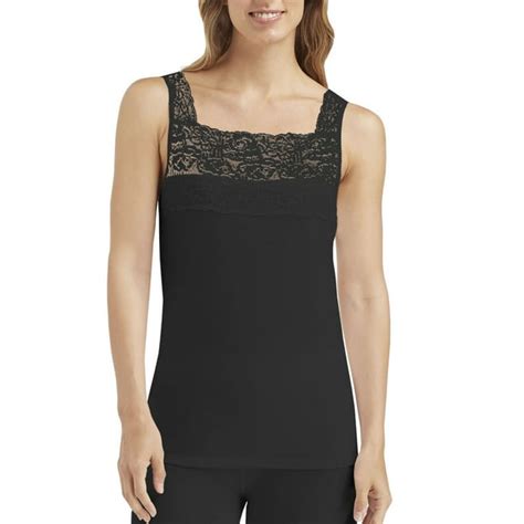 Cuddl Duds Womens Softech Square Neck Lace Camisole Plus Size Black