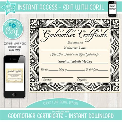 Godmother Certificate Diy Official Godmother Certificate Etsy
