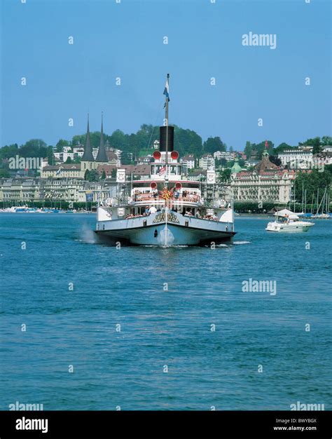 City Head Only Lake Lucerne Town Ship Shipping Shovel Paddle Steamer Steamboat Switzerland
