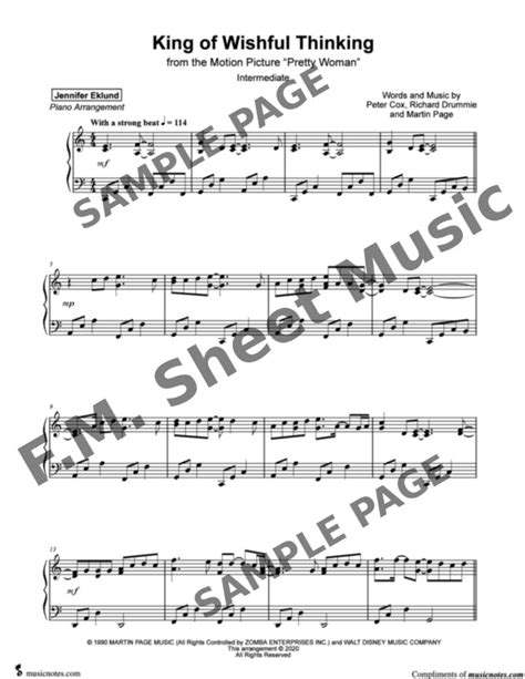 king of wishful thinking intermediate piano by go west f m sheet music pop arrangements