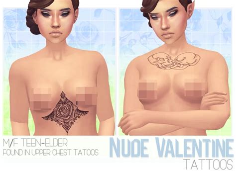 Набор тату NUDE VALENTINE TATTOOS для Sims 4 скачать Татуировки для Симс
