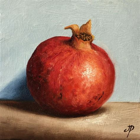 Red Pomegranate Original Oil Painting Still Life By Jane Palmer