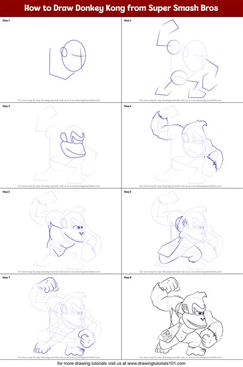 How To Draw Donkey Kong From Super Smash Bros Printable Step By Step