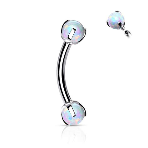 Curved Steel Barbell With Claw Set Opals Skinkandy Body Jewellery