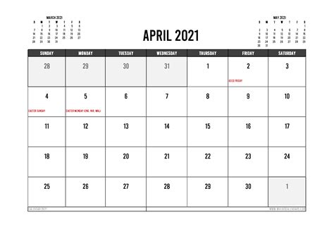Printable April 2021 Calendar Uk